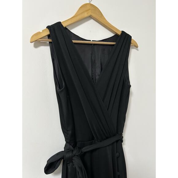 Lilli Diamond Vintage Maxi Jumpsuit Palazzo Wide Leg High Leg Slit Black Sz 10 - Picture 2 of 13